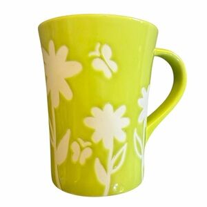 Starbucks Lime Green Spring Ceramic Coffee Mug Flowers & Bitterflys